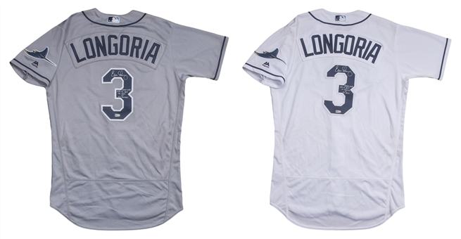 Lot of (2) 2017 Evan Longoria Game Used & Signed Tampa Bay Rays Home & Road Jerseys (MLB Authenticated & Beckett)